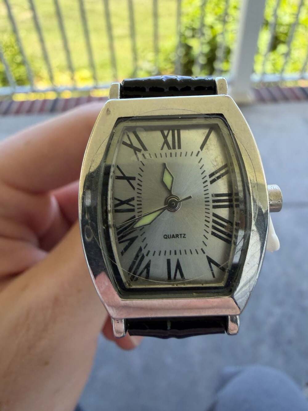 SKC Tonneau Quartz Watch with Roman Numeral Dial and Black Leather Strap